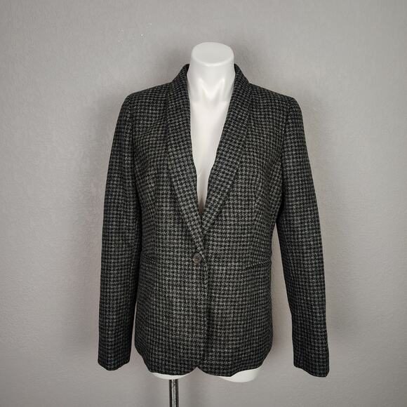 J. Crew Parke Houndstooth Wool Blazer Black Gray Size 12 - Picture 2 of 14